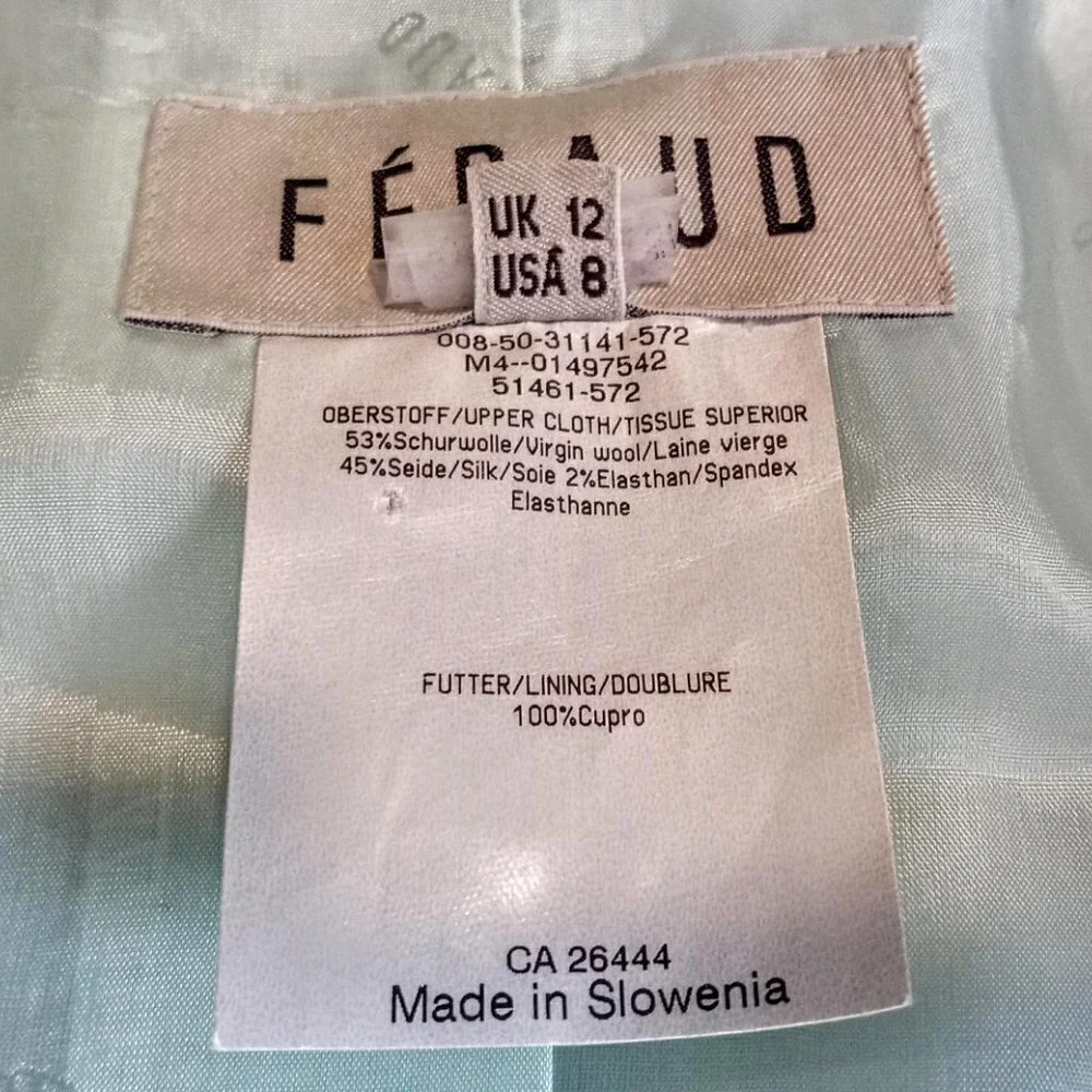 Vintage Feraud Mint Green Silk Wool Jacket